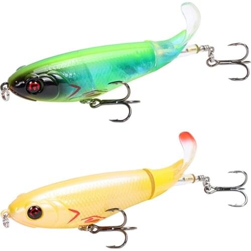 1Pcs Whopper plopper 105mm 17g Topwater Popper Fishing Lure Artificial Hard Bait Wobbler Rotating Tail Fishing Tackle 3D Eyes