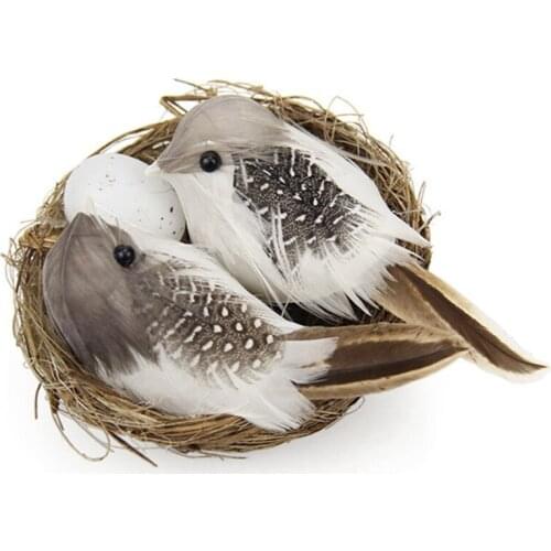 1 Set Realistic Feathered Birds With Nest & Birds Egg Artificial Craft Birds For Garden Parties Lawn Decor Home Car Ornament