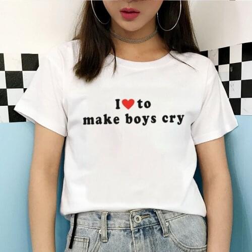 With Slogans I LOVE TO MAKE BOYS CRY Female T-shirt Funny Porzingis Summer T-shirt Women Cotton Breathable Streetwear Tee