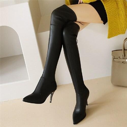 Elastic Stretch Thigh High Boots Women Sexy High Heels Over the Knee Boots Female Autumn Winter Party Shoes Black Silver