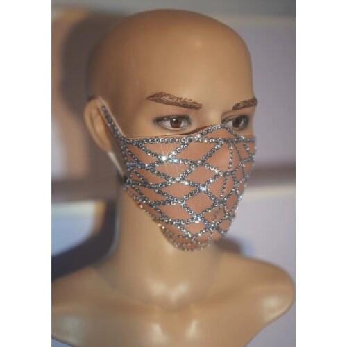 Rhinestone Pearls Masks Women Men Nightclub DJ DS Dancer Crystal Face Decoration Singer Performance Stage Accessories Adornment