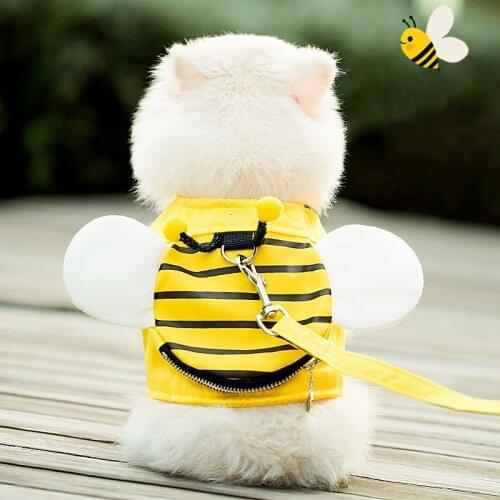 Bee Shaped Dog Harness Dog Leash Vest Soft Mesh Fabric Pet Walking Rope for Small Dogs Corgi Pet Harness Vest Dog Accessories