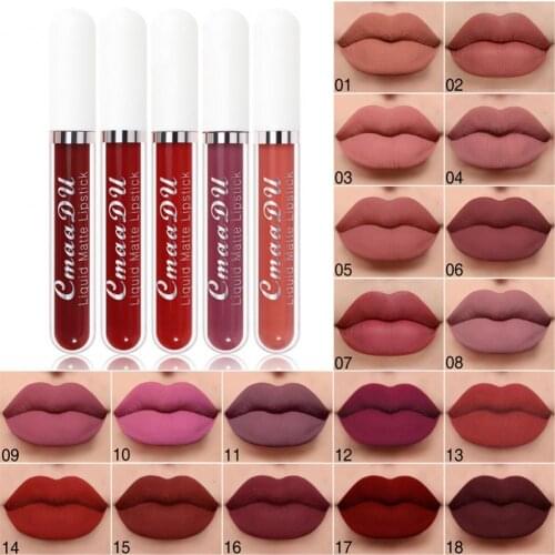 CmaaDu 18 Colors Waterproof Lipstick Long Lasting Matte Velvet Liquid Lip Glaze Non-Stick Cup Makeup Lip Tint Cosmetic