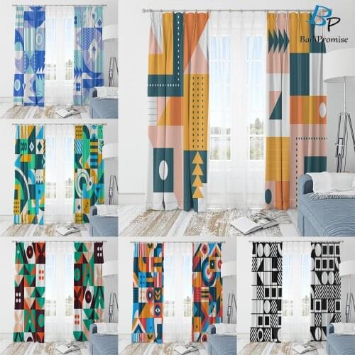 Modern French windows 3D Print 2 Panels Square Geometric Patterns For Living Room Apartment Custom Home Decor Curtain Adult