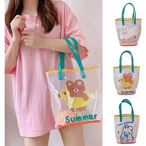 Clear Tote Bag Transparent Shoulder Handbag Travel Beach Pouch See Through Waterproof Bags for Girls Women Super Cute d88