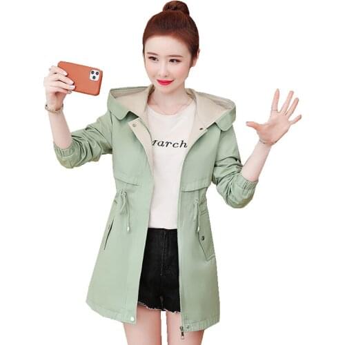 2021 Plus Size Womens Windbreaker Spring New Korean Wild Loose Hooded Fashion Jacket Female Student Windbreaker Coat Lining C