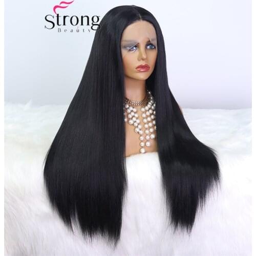 StrongBeauty Womens Synthetic Lace Front Wigs Dark Black Curly Hair Long Lace Wig Natural