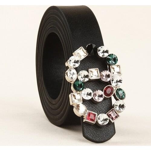 2021 New Belt Womens Fashion Double O Color Diamond Inlaid Black Jeans Clothing With Matching Luxury Belt Designers Women