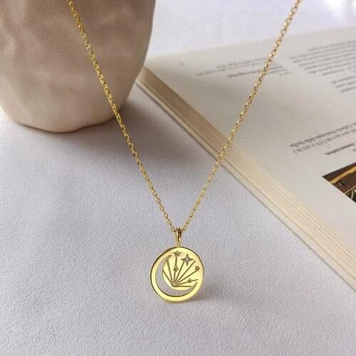 WTLTC 925 Sterling Sliver Moon Star Pendant Necklaces for Women Dainty Hollow Starry Sky Necklace Round Medallion Chokers Gifts