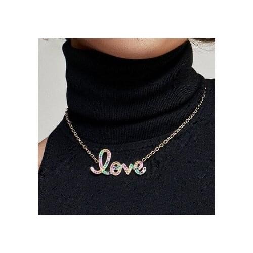 2021 gold silver color rainbow white clear cz letter love charm pendant necklace for women delicate wedding jewelry wholesale