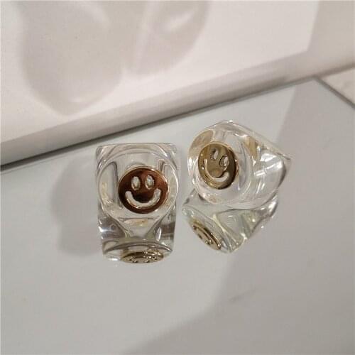 2021 New Korean Fashion Simple Punk Smiley Transparent Acrylic Resin Geometric Ring For Women Girls Aesthetic Gift Jewelry 1PC