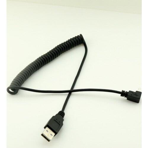 1pcs Spiral Coiled USB 2.0 A Male to Micro USB 5 Pin Male UP Angled Adapter Cable 5FT