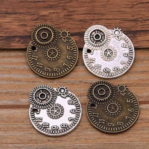 10PCS 20*23mm Two Color Vintage Metal Zinc Alloy Round Steampunk Clock Charms For DIY Necklace Bracelet Jewelry Making Findings