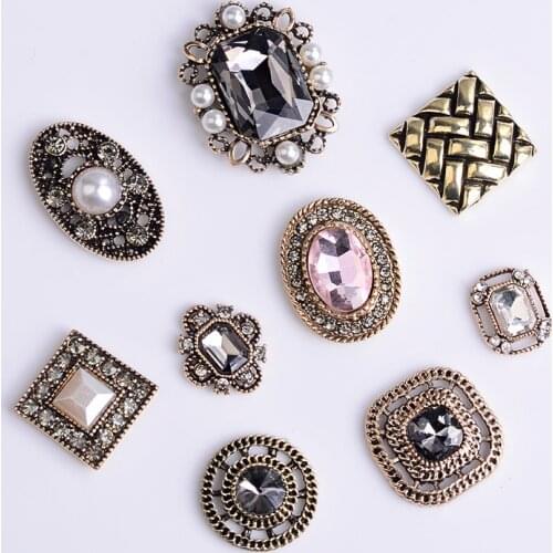 10 Pieces/Lot Vintage Metal Crystal Rhinestone Button Charms Accessories DIY Jewelry Making