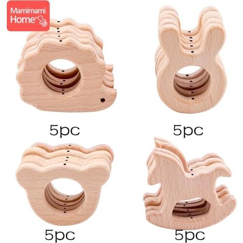Mamihome 20pc Baby Wooden Animal Teether With Holes Beech Rodent Pacifier Chain Pendant BPA Free Teething Toys ChildrenS Goods