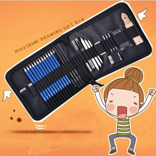 32pcs Drawing Sketching Art Kit Professional Artist Pencils Set With Sketch Graphite Charcoal Pencils Bag Eraser
