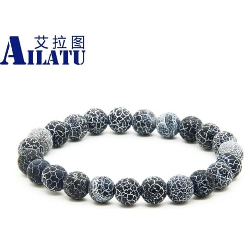 Ailatu Magic Colorful 8mm Natural Weathering Dragon Veins Onyx Stone Energy Elastic Bracelet Men and Ladies'Leisure Accessories