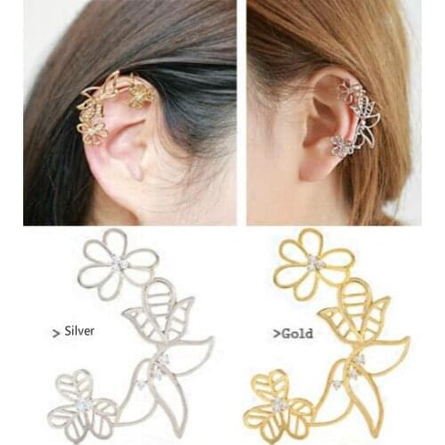 Anise Fashion Hollow Flower Earless Hole Ear Clip Earring Vintage Metal Geometric Butterfly Long Ear Bone Clip Statement Jewelry