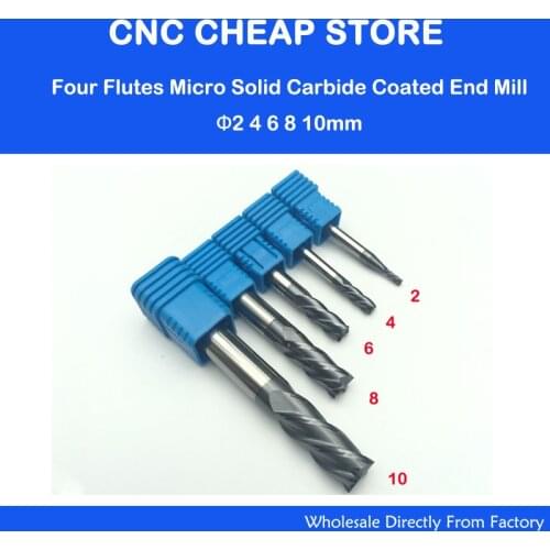 Free Shipping 5pcs 2 4 6 8 10mm HRC55 Four Flutes Solid Carbide End Mill NANO Coat CNC Milling Cutter Bits Metal Steel Cutting