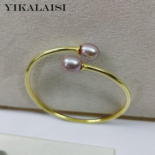 YIKALAISI 925 Sterling Silver Jewelry For Women Elastic Bracelet Natural Freshwater Pearl Adjustable Size silver gold color