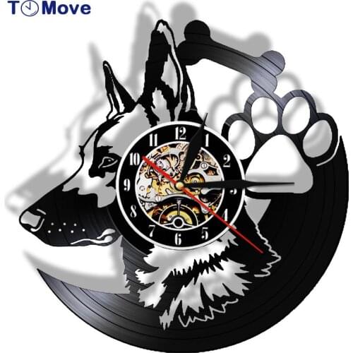 German Shepherd Dog Wall Clock Dog Breeds Vinyl Record Vintage Wall Clock Battery Operated Gift For Dog Lovers relogio de parede