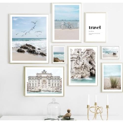 Trevi Fountain Sculpture Sea Beach Waves Wall Art Canvas Painting Posters And Prints Living Room Decor Nordic Style Decoration