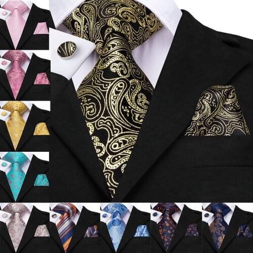 Hi-Tie Black Golden New Classic Silk Mens Tie Ties Floral Ties For Men Formal Business Luxury Wedding Party Neckties Gravatas