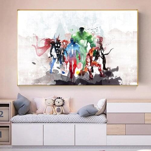 Avengers Canvas Paintings Marvel Super Heroes Anime Watercolor Poster and Print Wall Art Picture for Living Kids Room Home Decor