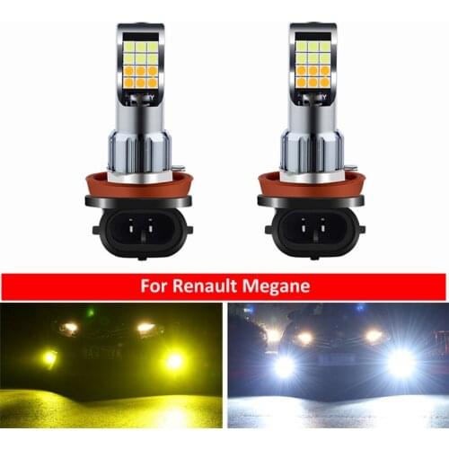 2PC H11 H8 Car LED Bulbs Driving Dual Color Fog Light Lamp Bulb For Renault Megane Fluence Koleos Latitude Fog Light Car Styling