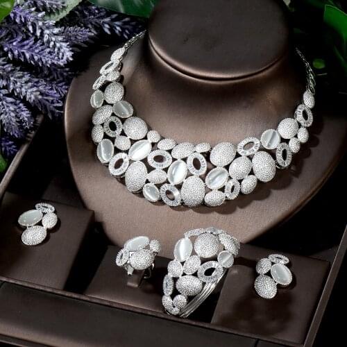 HIBRIDE Big Luxury 4pcs Necklace Earring Sets Cubic Zirconia Nigerian Women Bridal Wedding Jewelry Set Dubai Jewelry N-1700