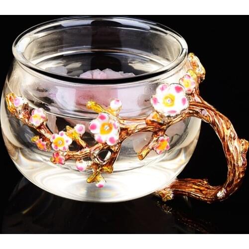 Creative Enamel Single Tea Cup Thickened with Cover Tea Separation Cup Household Filter Heat Resistant Glass Flower Tea Cup