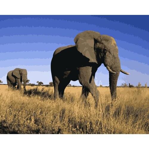 MaHuaf-j401 African Elephants DIY oil paintings by numbers on canvas wall art animal picture for bedroom decoration