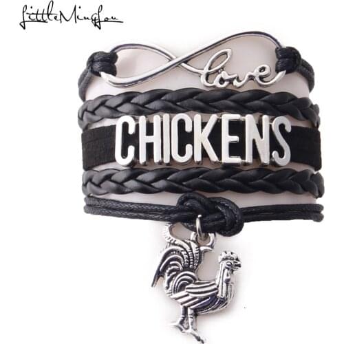 Little Minglou Infinity Love CHICKENS bracelet heart charm leather wrap men bracelets & bangles for women jewelry drop shipping