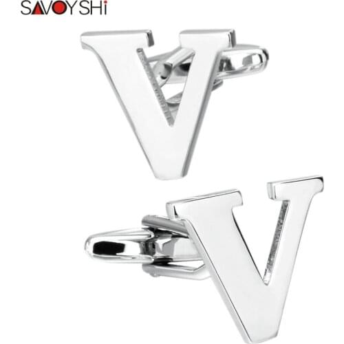 SAVOYSHI Fashion Letter V Cufflinks For Mens Shirt Accessories High Quality Silver Plated Cuff Button Wedding Gift Brand Jewelry