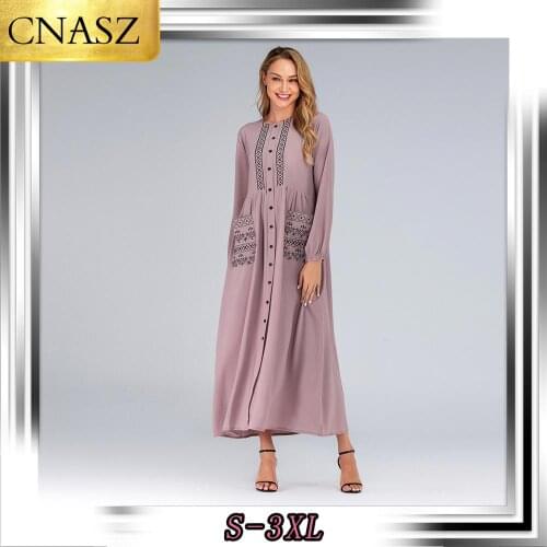 Muslim Dress Arabic For Women Dubai Islamic Large Size Long Sleeve Clothing Turkish Marocain Fashion Embroidery Abaya Kaftan