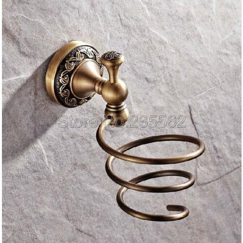 Antique Brass Hair Blow Dryer Holder Spiral Hang Shelf Bathroom Wall Mounted lba488