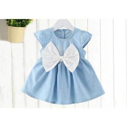 New Summer Baby Girls Dresses Newborn Denim Fancy Clothes With Big Bow-knot 2017 Fashion Cute Princess Toddler Girls Clothing