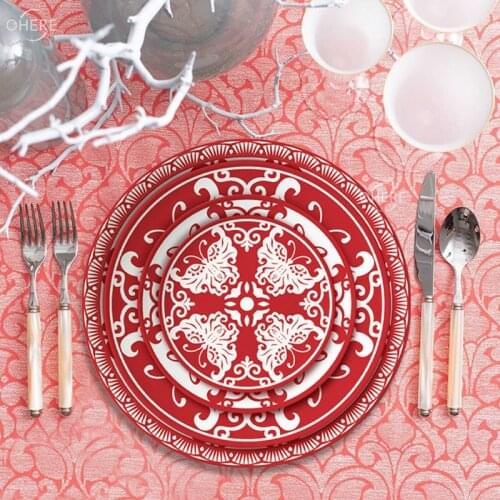 Bone China Dinner Plate Chinese Style Paper-Cut Bone China Flat Creative Dinner Plate Personalized Household Tableware