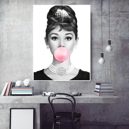 Audrey Hepburn Bubble Figure Portrait Canvas Painting Prints Posters Wall Pictures for Living Room Wall Art Home Decor No Frame