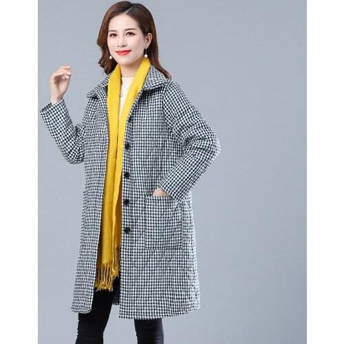 Autumn winter mid-length coat womens lightweight cotton clothing middle-aged elderly plaid warm quilted coat A704