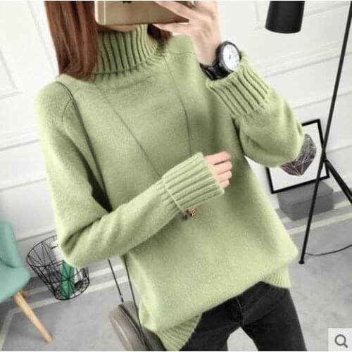 Autumn Winter Women Loose High Neck Pullover Sweater Female Long Sleeve Sweater Thick Warm Solid Color Clothes
