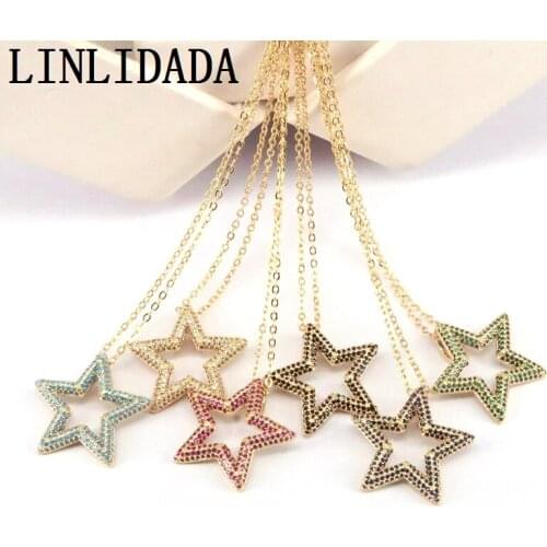 6Pcs Gold color Cubic Zirconia CZ Star Pendant Necklace Fashion Women Necklace Colorful Zircon Jewelry