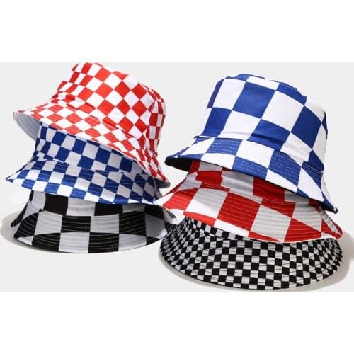 New Brand Printed Plaid Bucket Hat Reversible Fisherman Hat Hip Hop Street Cool Hat for Lovers Outdoor Travel Panama Fishing Cap