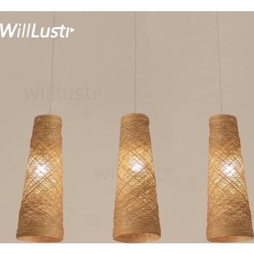 Natural wicker pendant light handmade home bedroom hotel dinning room restaurant hand knitted wicker suspension hanging lamp