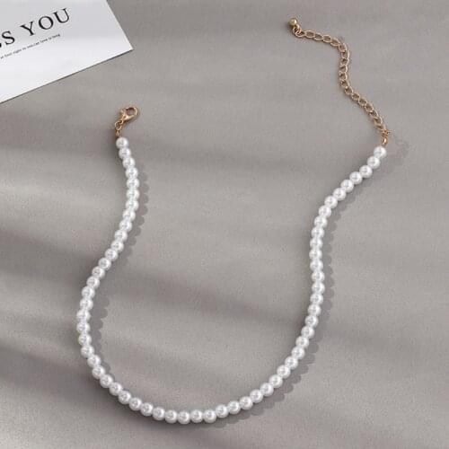 R58E 5 Pcs/Set Round Beads Pearl Chain Choker Necklace for Women Charming Handmade Party Jewelry Gifts Adjustable Collar Sweater