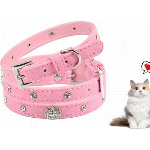 Adjustable Cat Collars Cartoon Pet Collar Puppy Dog Cat Leads Supplies Kitten Buckle Cute Crown Diamond Print Bell Pets Products