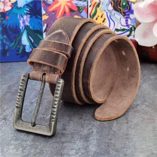 Retro Metal Belt Buckle Leather Man Belt Genuine Leather Wide Belts For Men Ceinture Waist Belt Male Jean Trouser Belt MBT0052