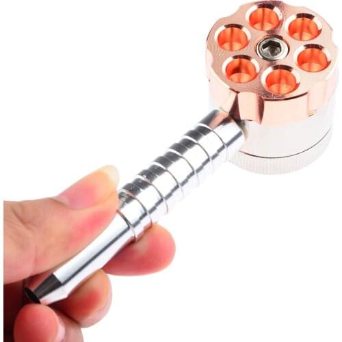 Revolver Metal Alloy Herb Grinder+Smoking Tobacco Pipe with Sharp Teeth Tobacco Herb Grinding Hand Crank Smoke Crusher