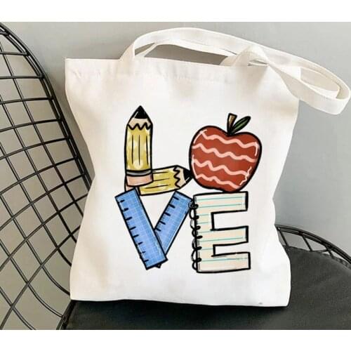 Teacher Supplies love to teach Printed Tote Bag women Harajuku shopper Funny handbag girl Shoulder shopping Lady gift Canvas Bag