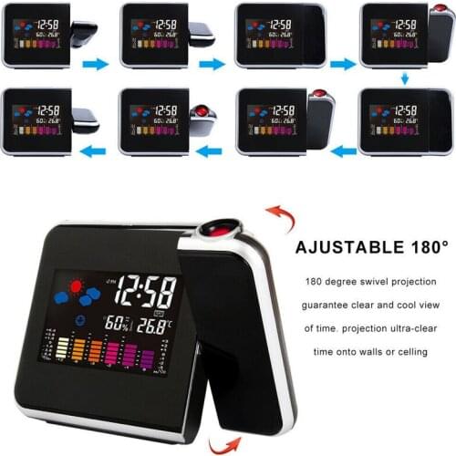 LED Alarm Clock Temperature Thermometer Desk Time Date Display Projector Calendar USB Charger Table Led Clock